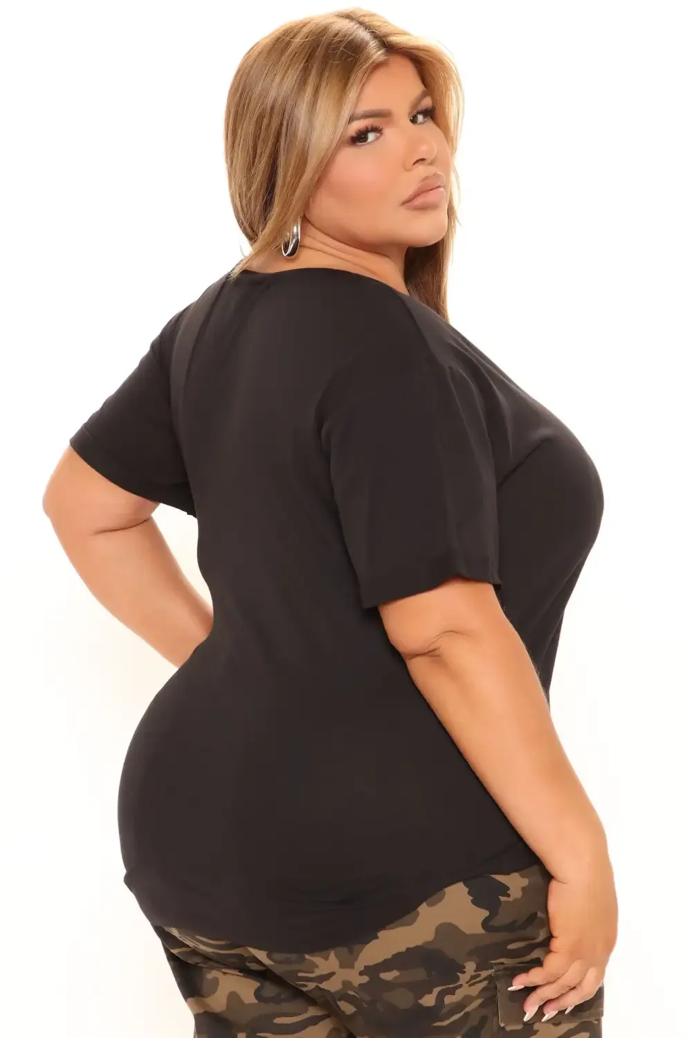 Annie Cuffed Short Sleeve Top - Black