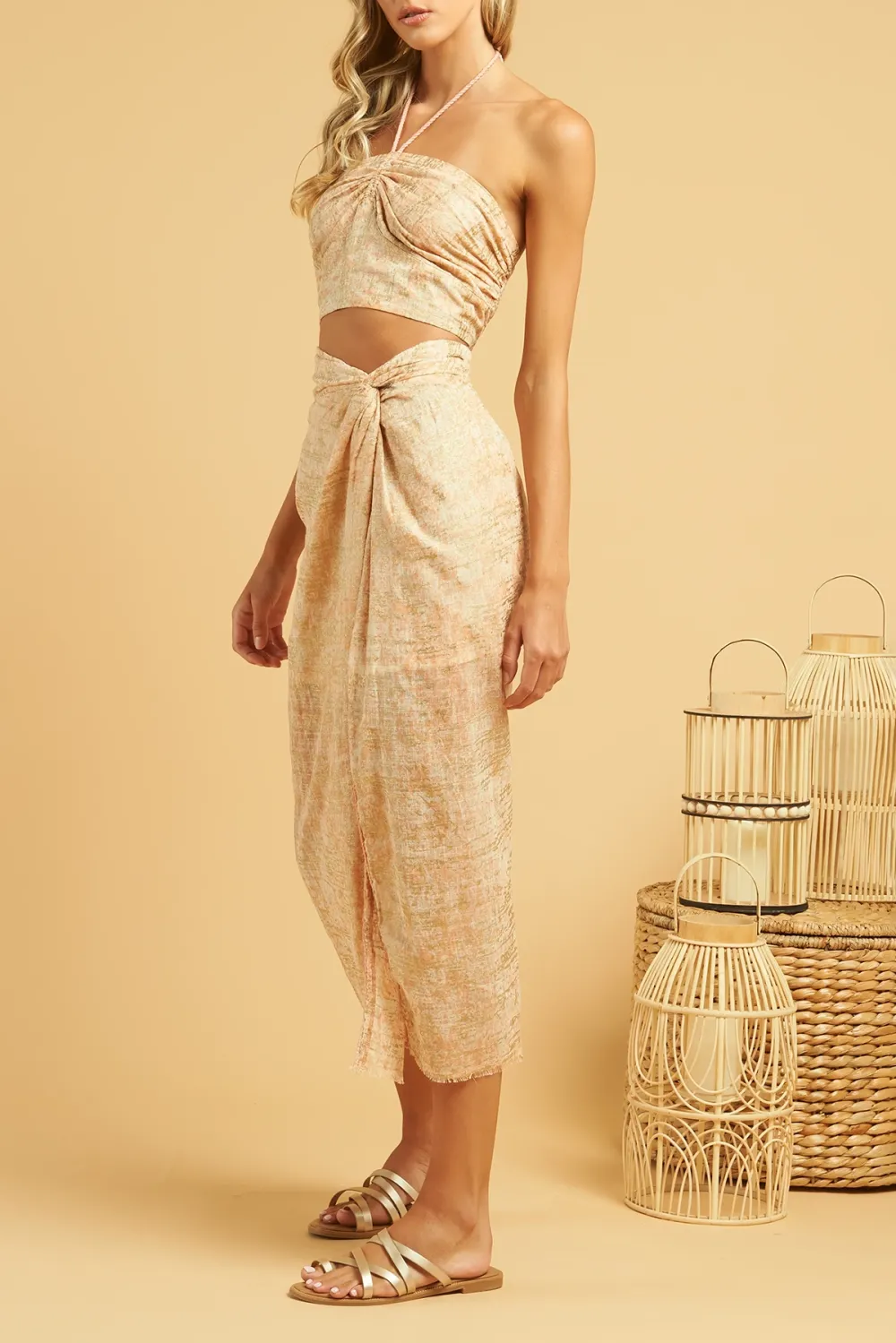 Yellow Textured High Slit Maxi Skirt