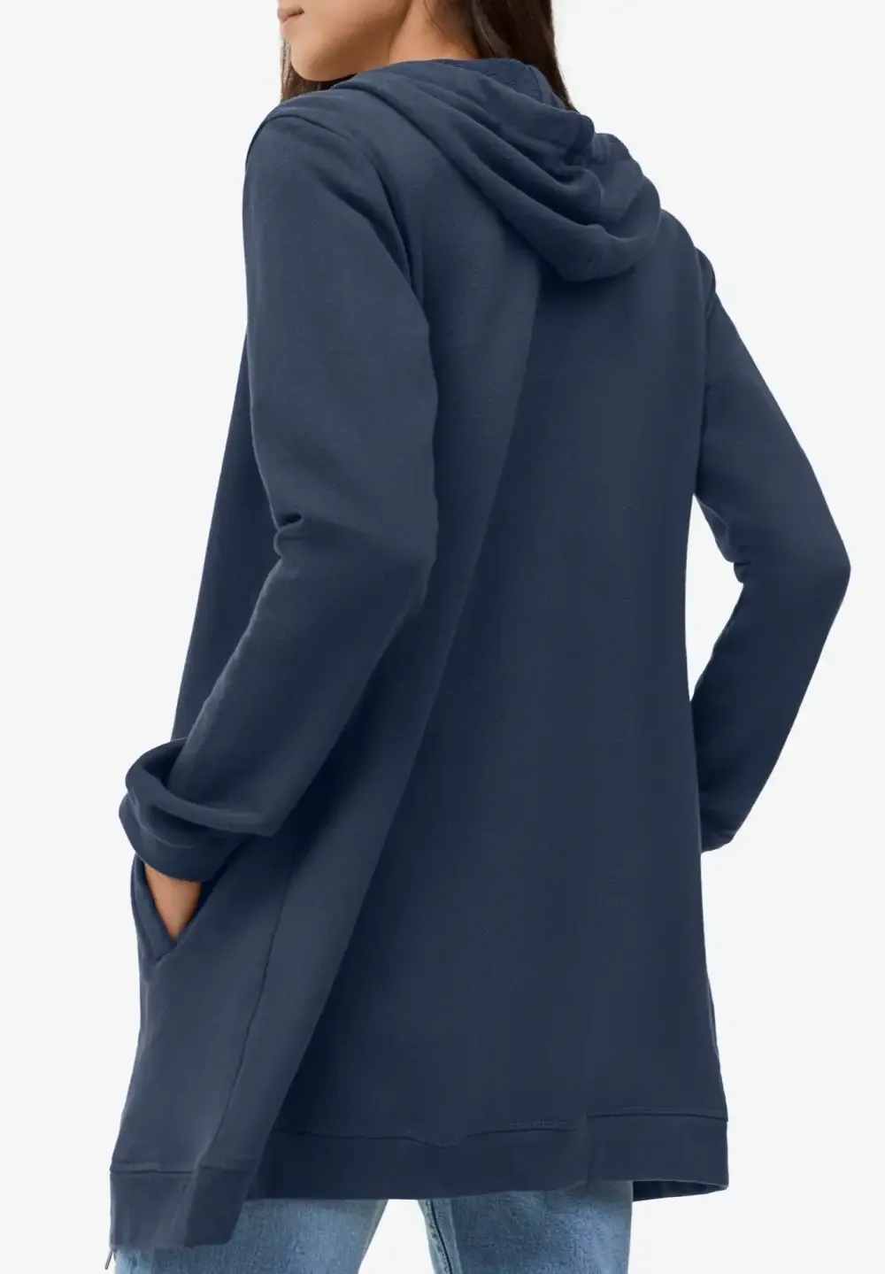 French Terry Long Zip Front Hoodie