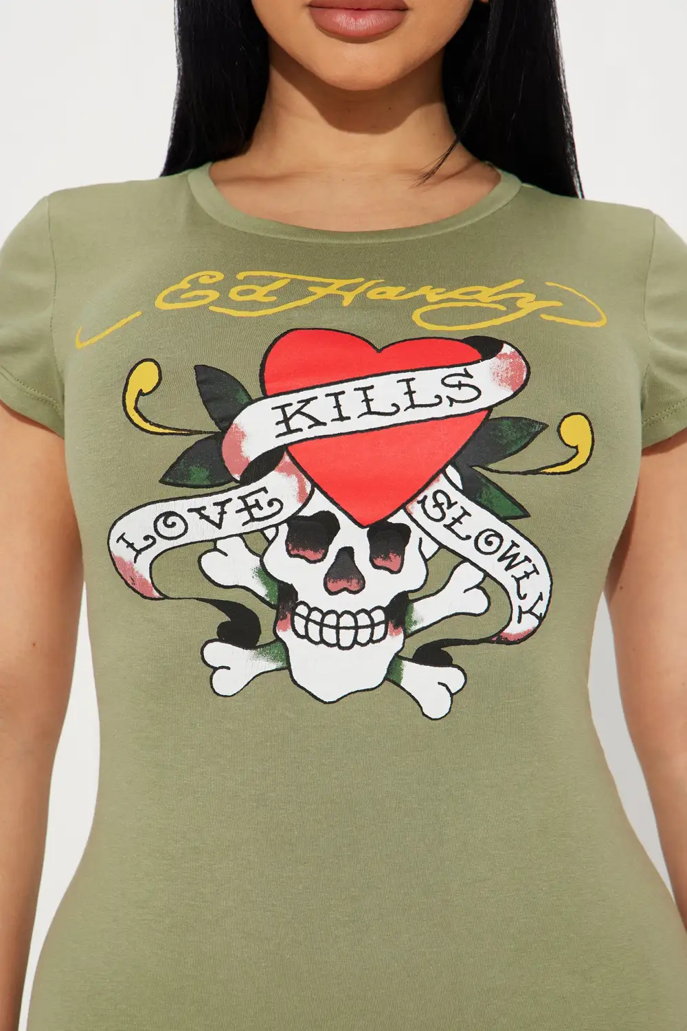 Ed Hardy Skull T Shirt Mini Dress - Olive