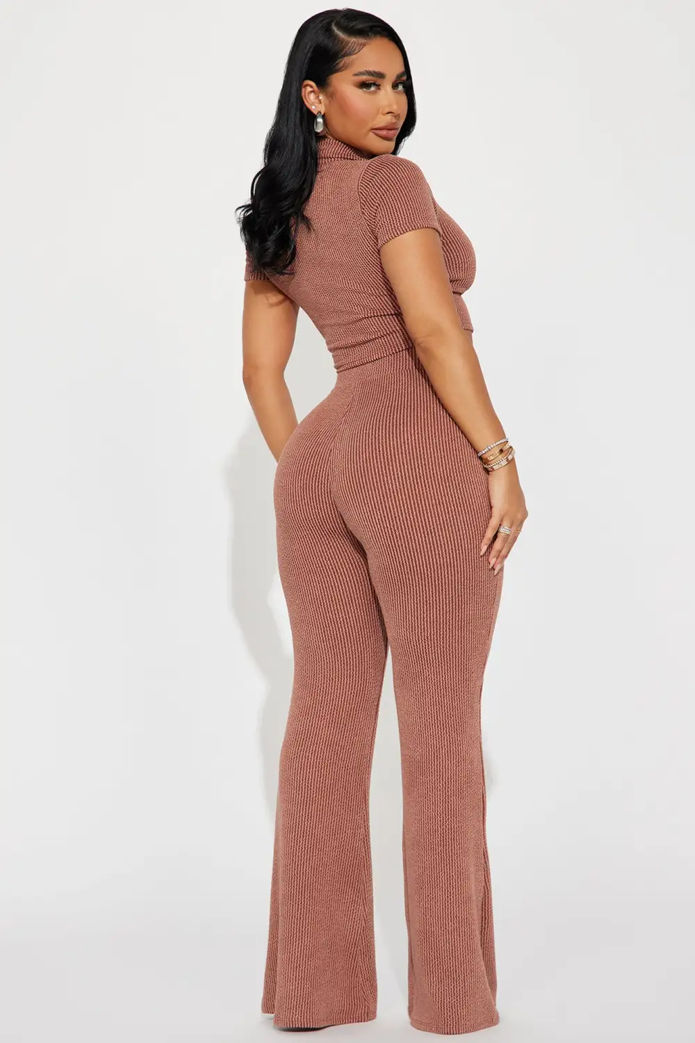 Josie Ribbed Pant Set - Chocolate