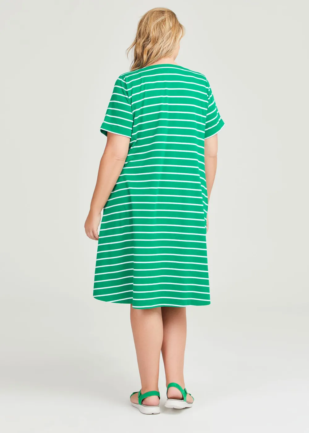 Cotton V-neck Stripe Dress