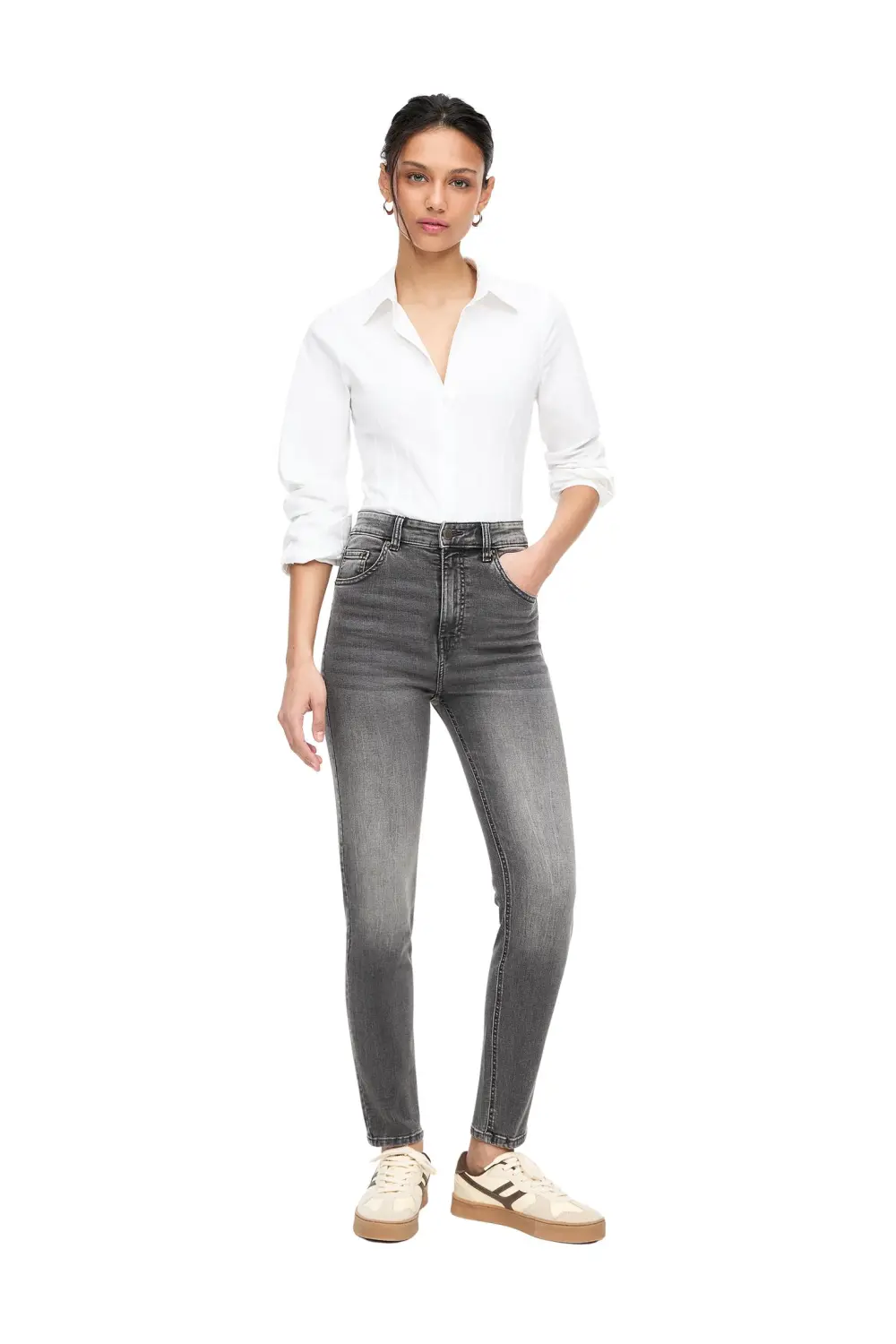 Jeans skinny tiro alto