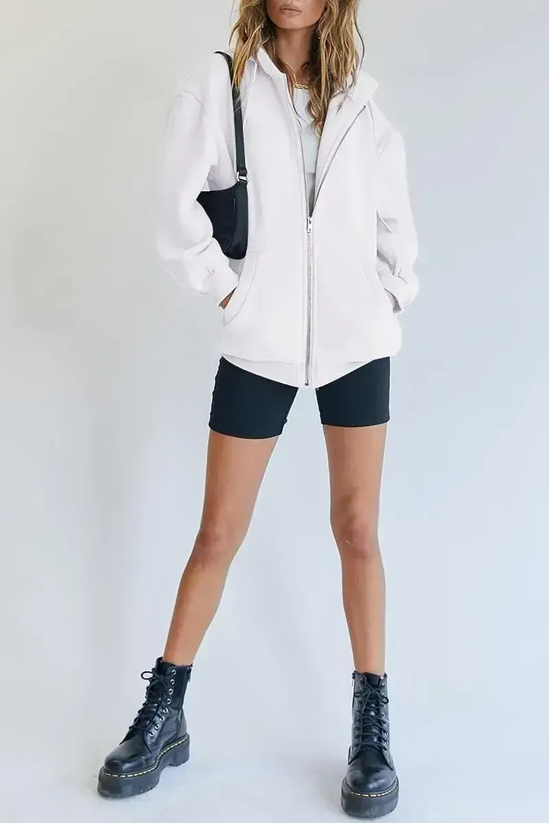 Women's Cute Hoodies Teen Girl Fall Jacket Oversized Sweatshirts Casual Drawstring Zip Up Y2K Hoodie with Pocket