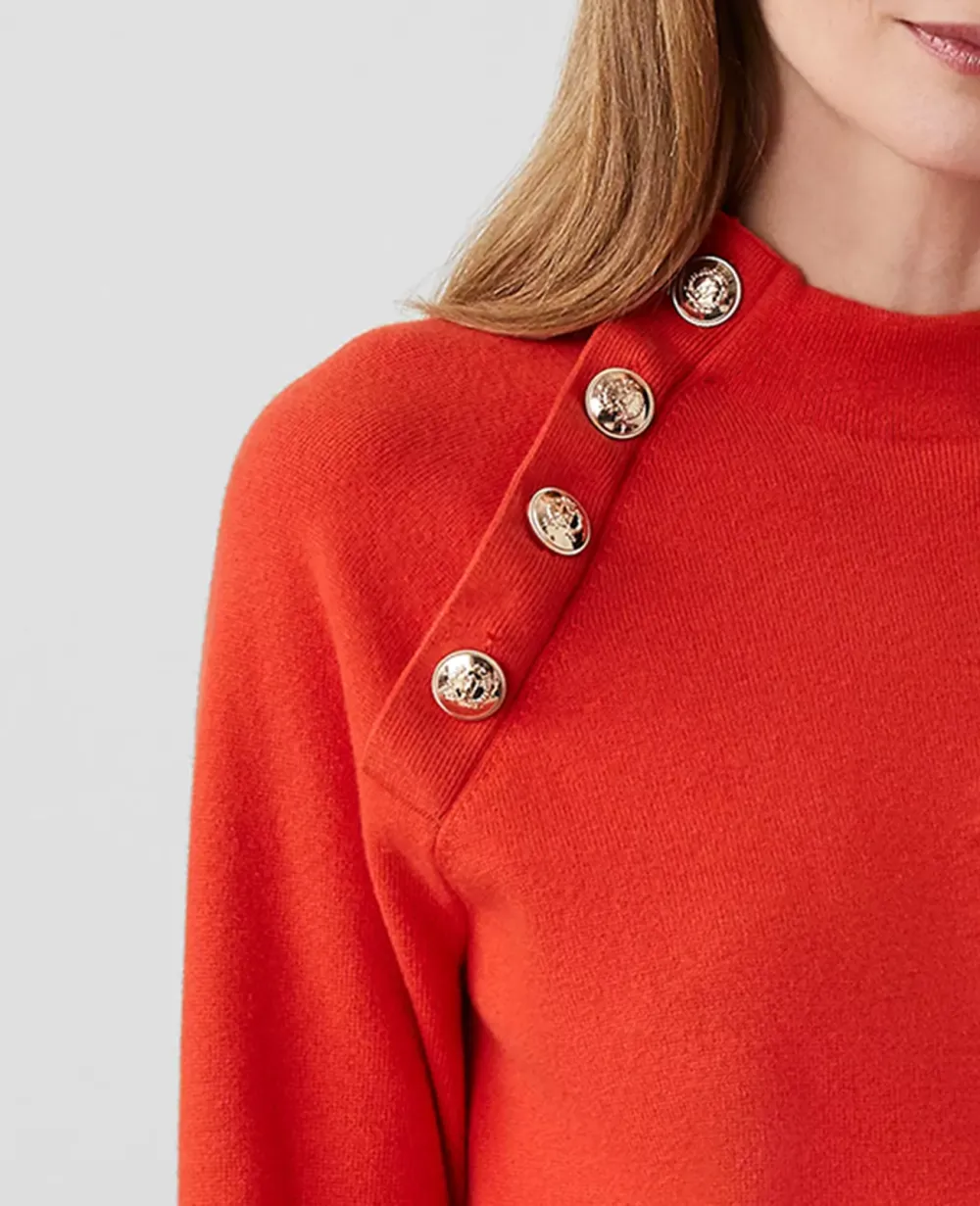 Raglan Button Crew Neck Sweater