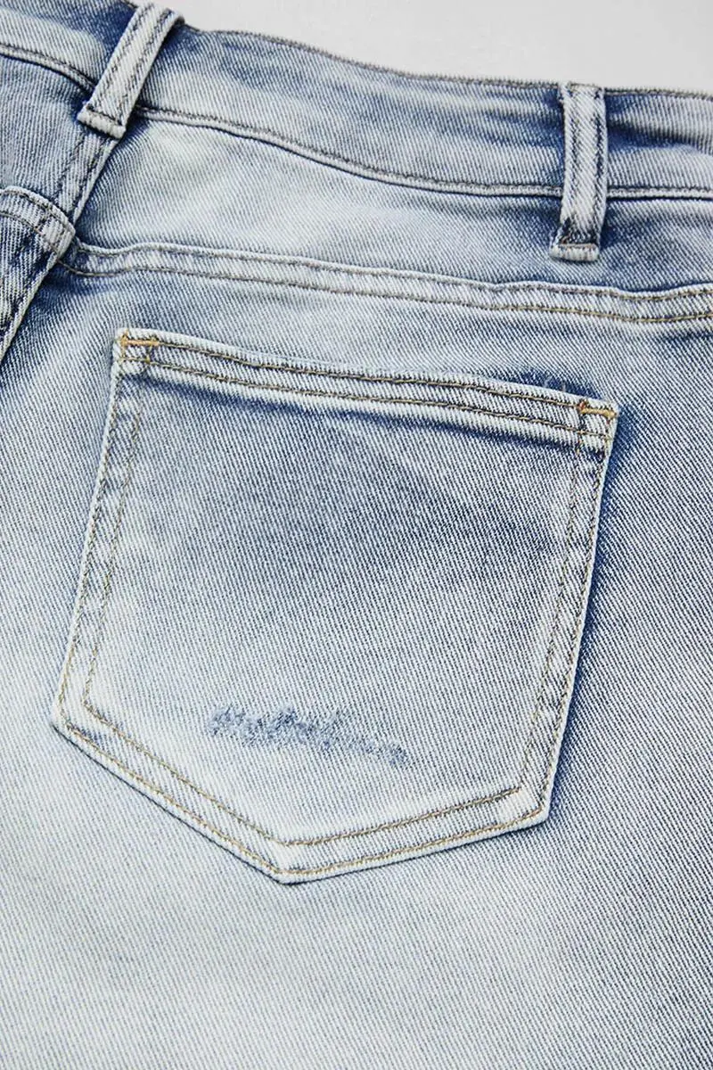 Wash Ripped High Rise Denim Shorts Without Belt