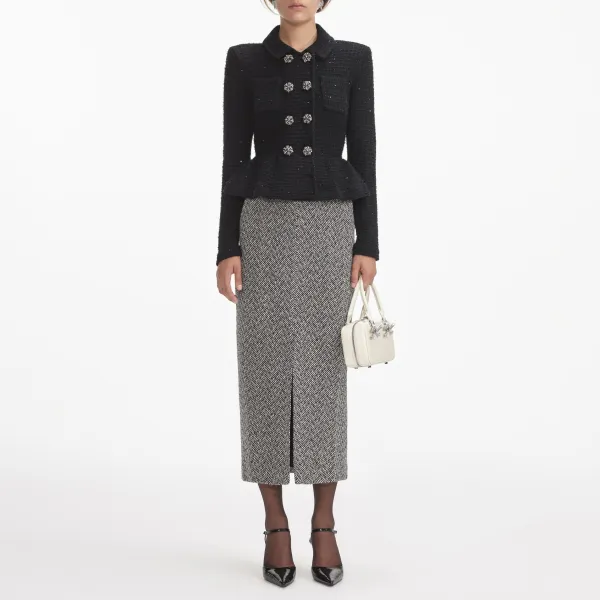 Black Textured Knit Peplum Jacket