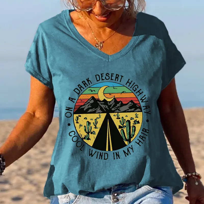 Moon Desert Highway Cactus Cool Wind In My Hair Graphic Tees