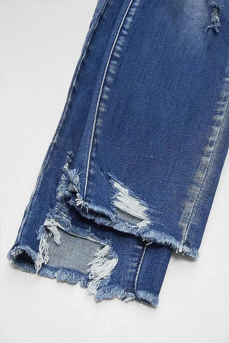 Cut Out Raw Hem High Rise Crop Jeans