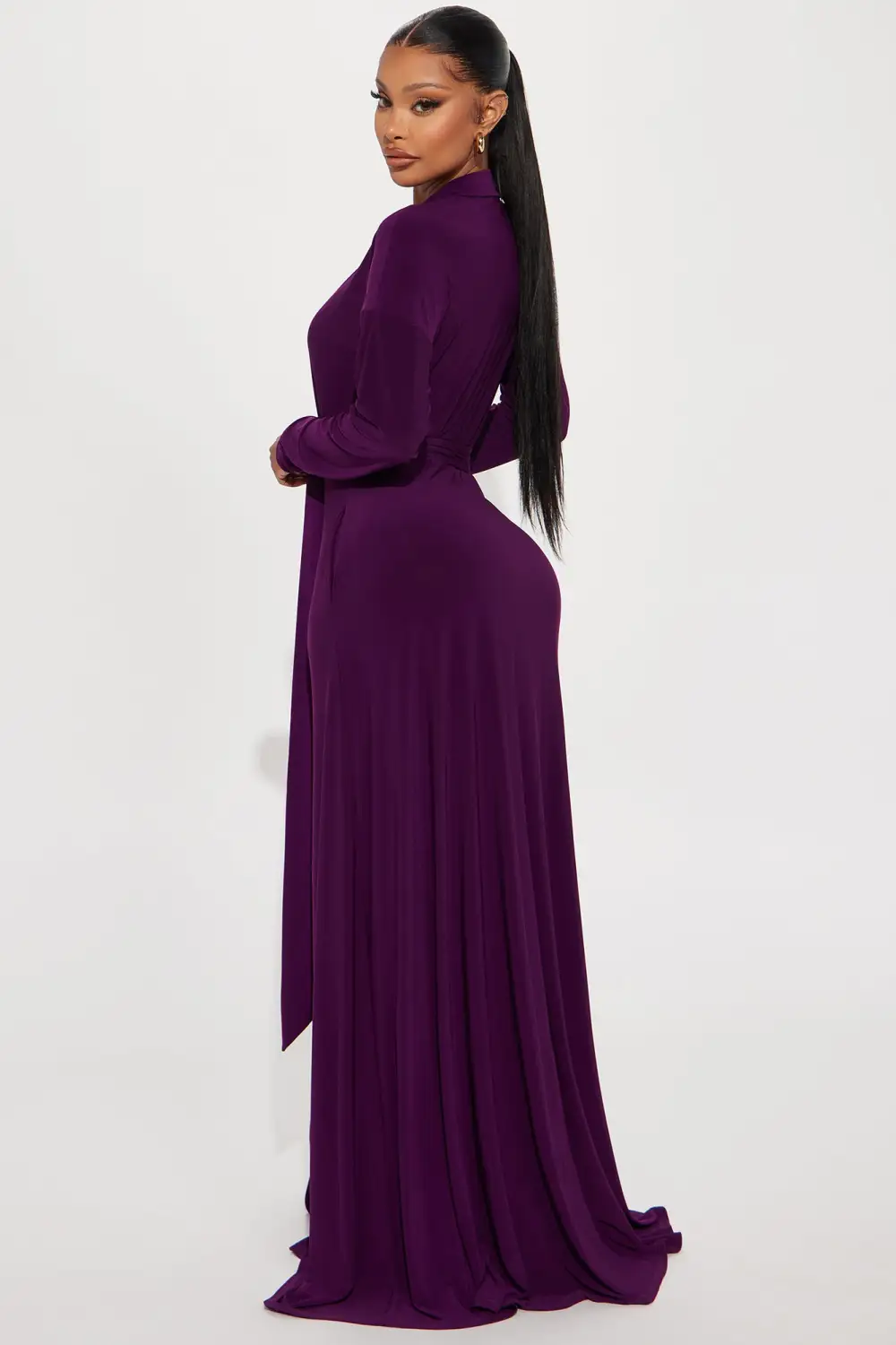 Amelia Belted Maxi Dress - Eggplant