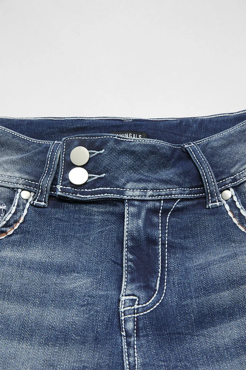 Roll Hem Button Up High Rise Denim Shorts