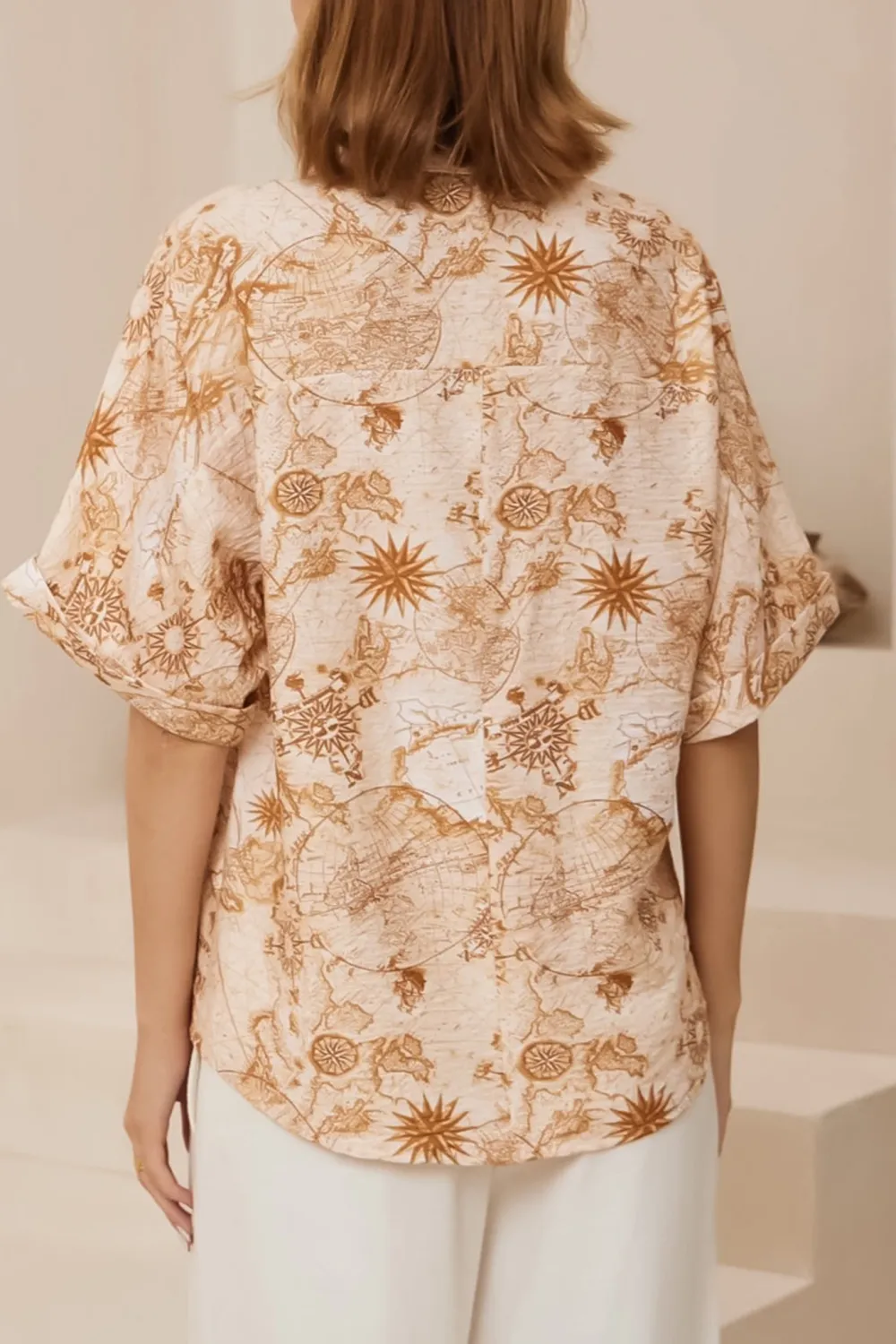 Light Brown Patterned Short Sleeve Shirt
