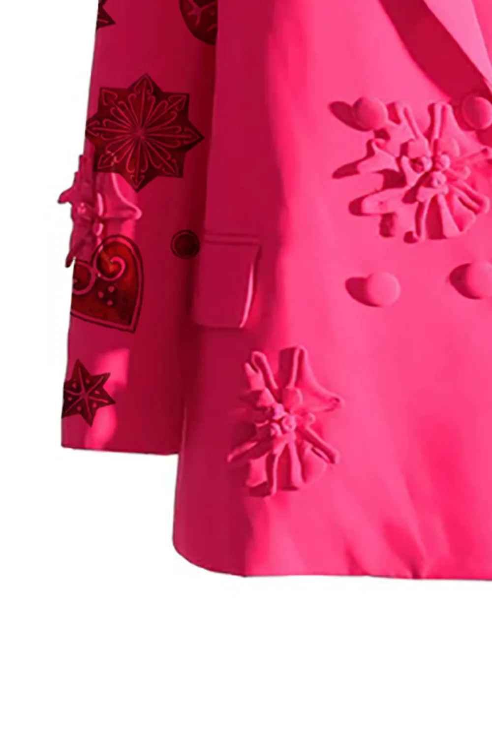 Smart Rosette Appliqué Lapel Collar Long Sleeve Double Breasted Blazer