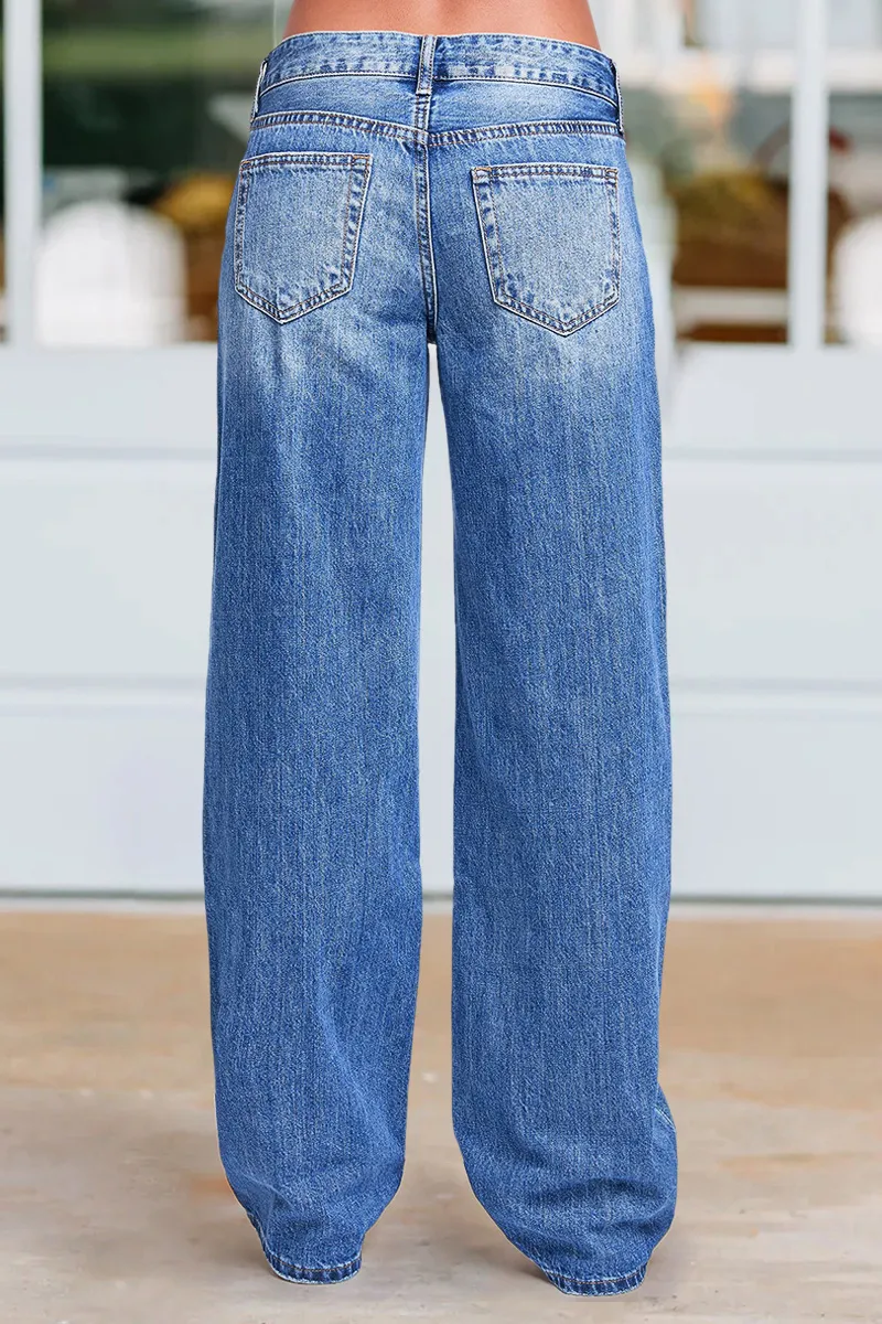 Wash Straight Leg Mid Rise Jeans