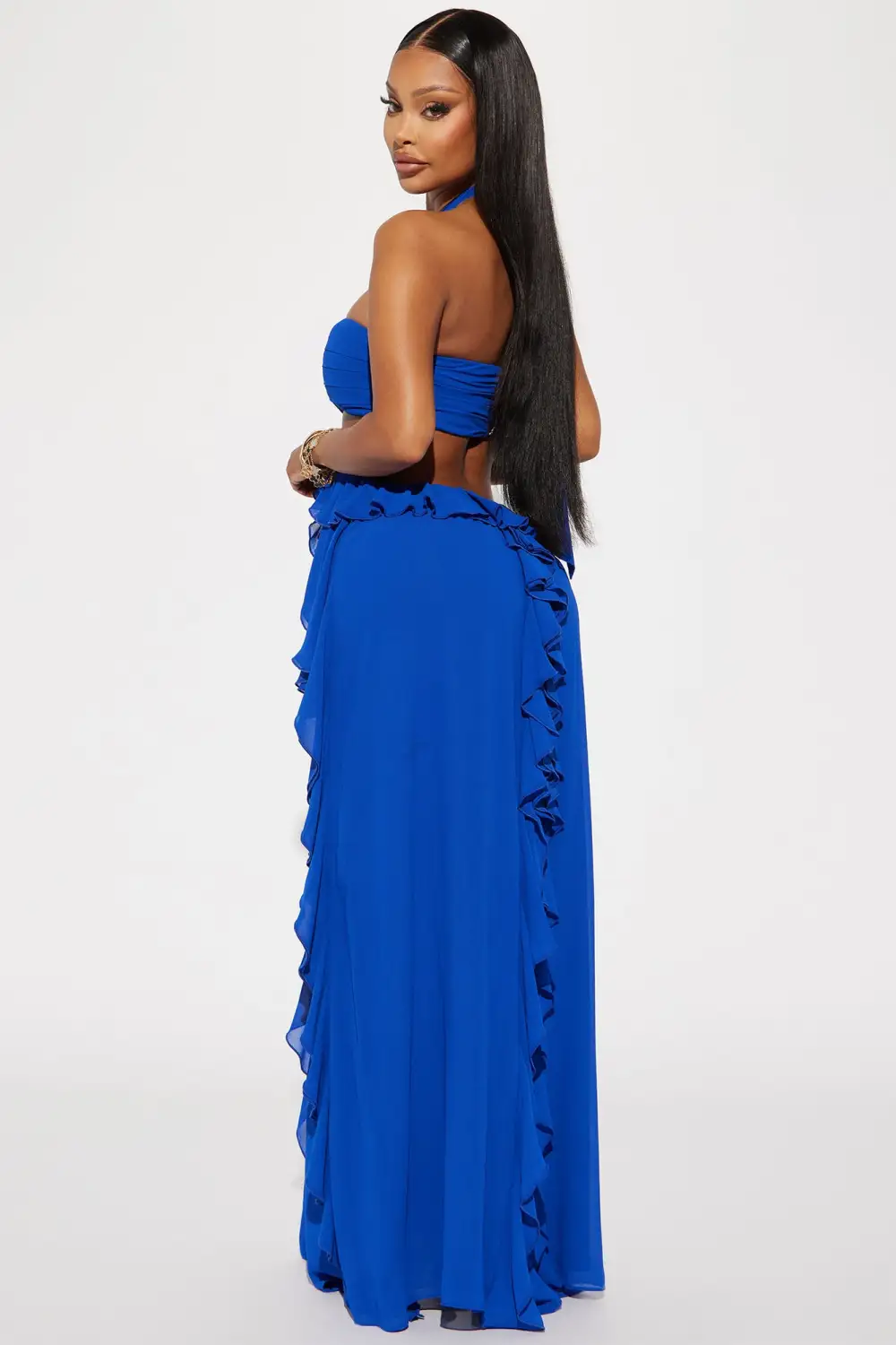 Rosette Ruffle Maxi Dress - Royal