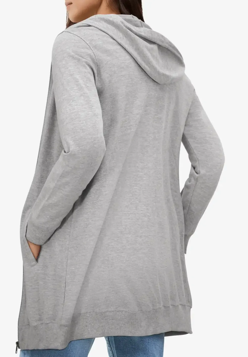 French Terry Long Zip Front Hoodie