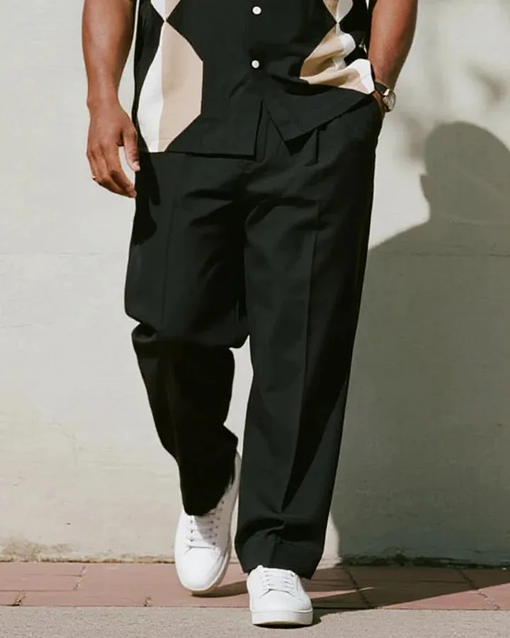 Big & Tall Men's Geometric Short Sleeve Shirt and Pants Suit