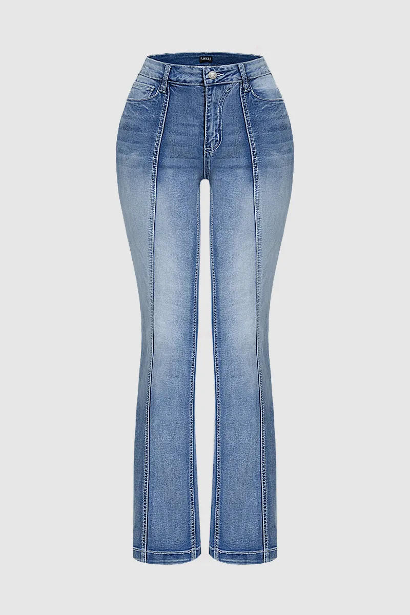 Stitch Detail High Waist Bootcut Jeans Without Belt