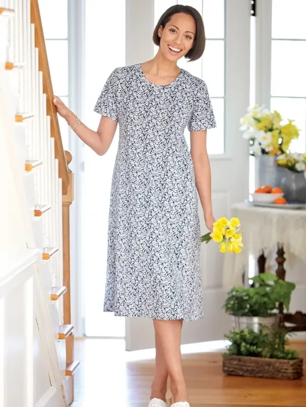 Fresh Florals Cotton Knit A-Line Midi Dress