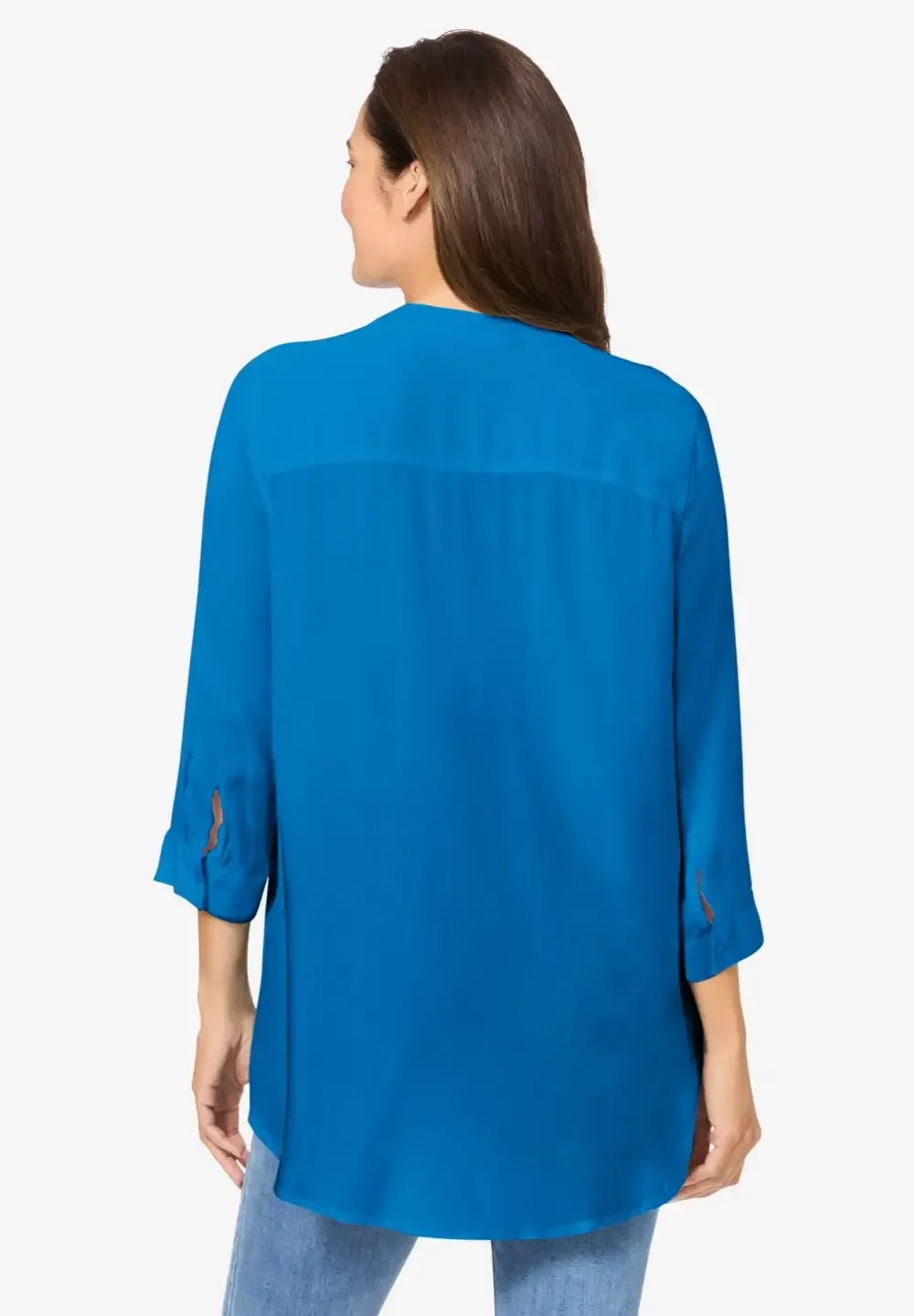 Rayon 7-Day Three-Quarter Sleeve Tab-Front Tunic