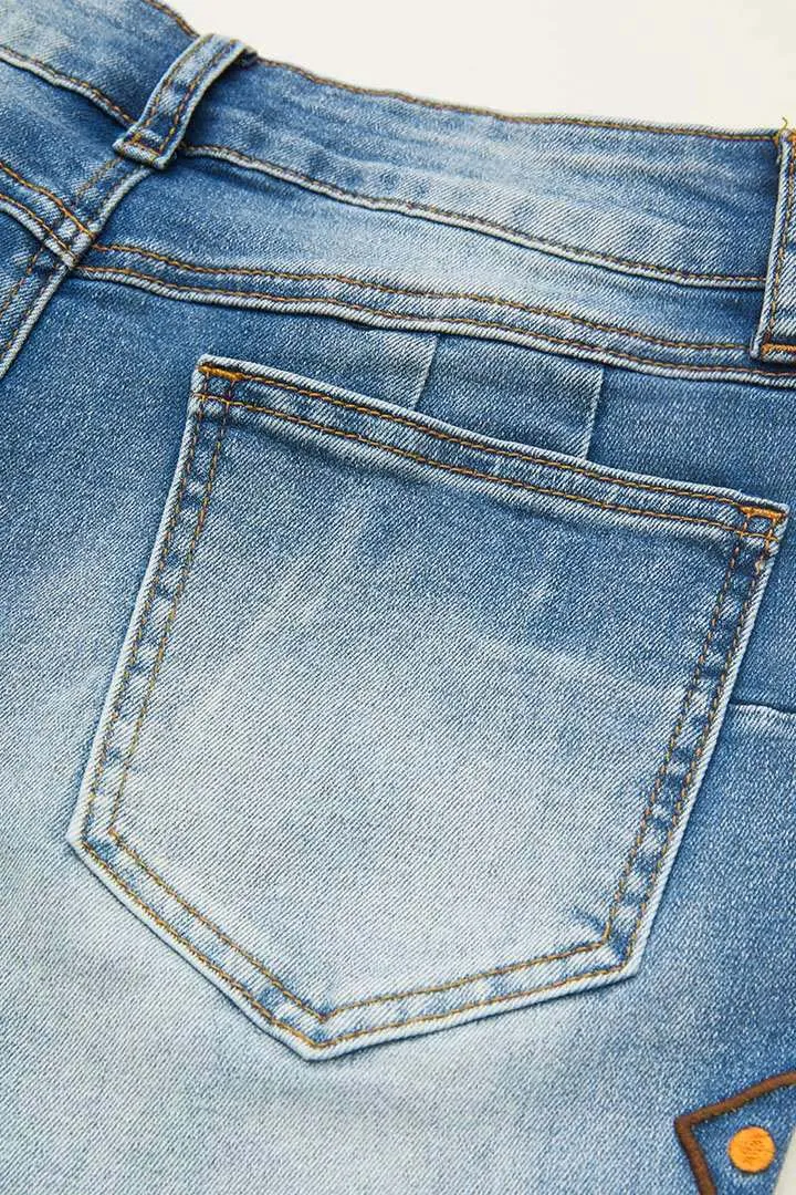 Horse Embroidery High Waist Bootcut Jeans Without Belt