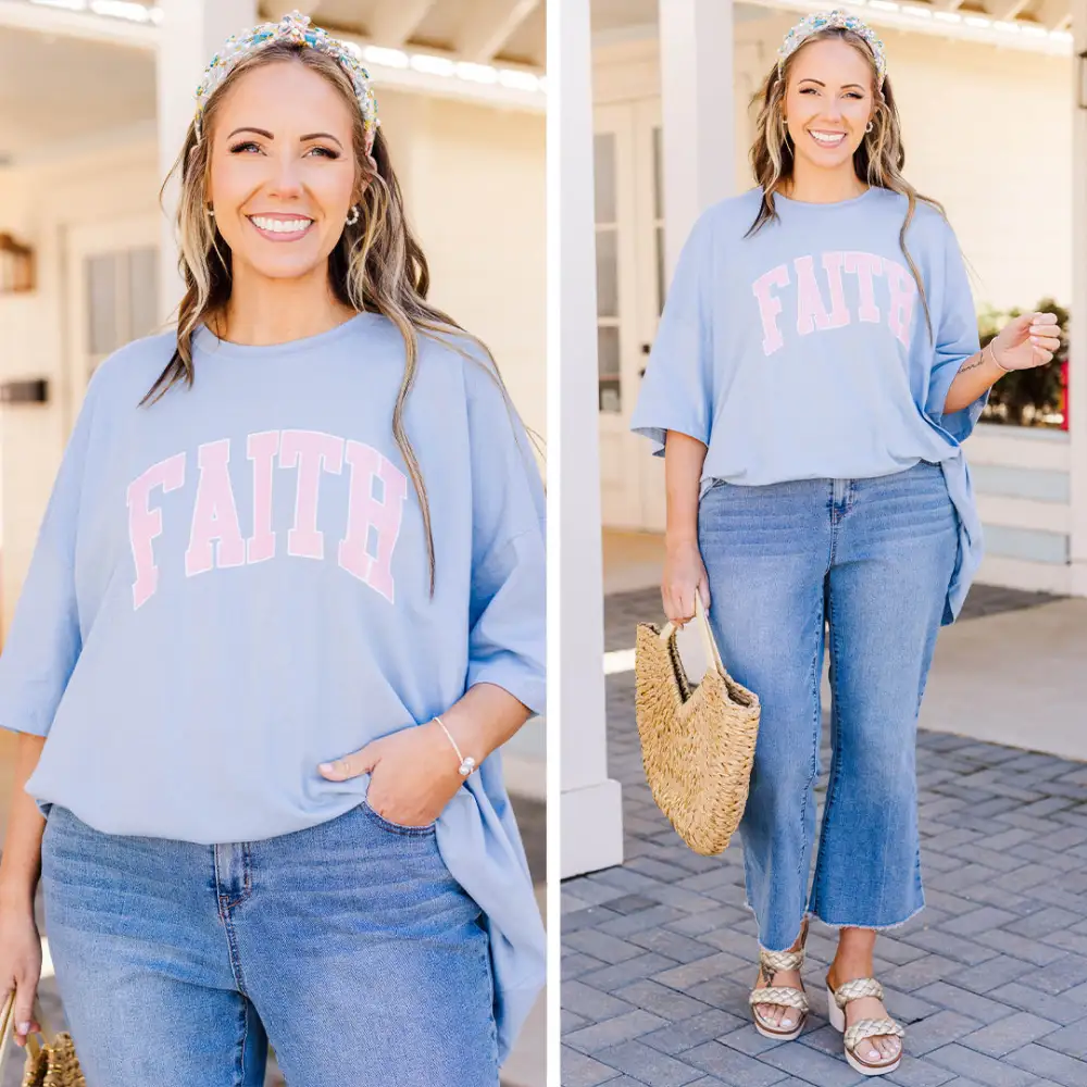 Full Of Faith Boyfriend Tee, Ash Blue
