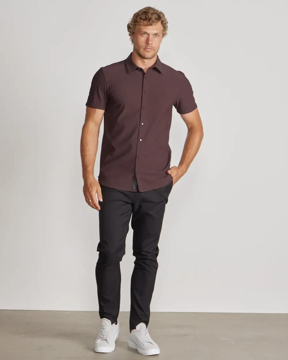 Ribbed+ Short Sleeve Button Down