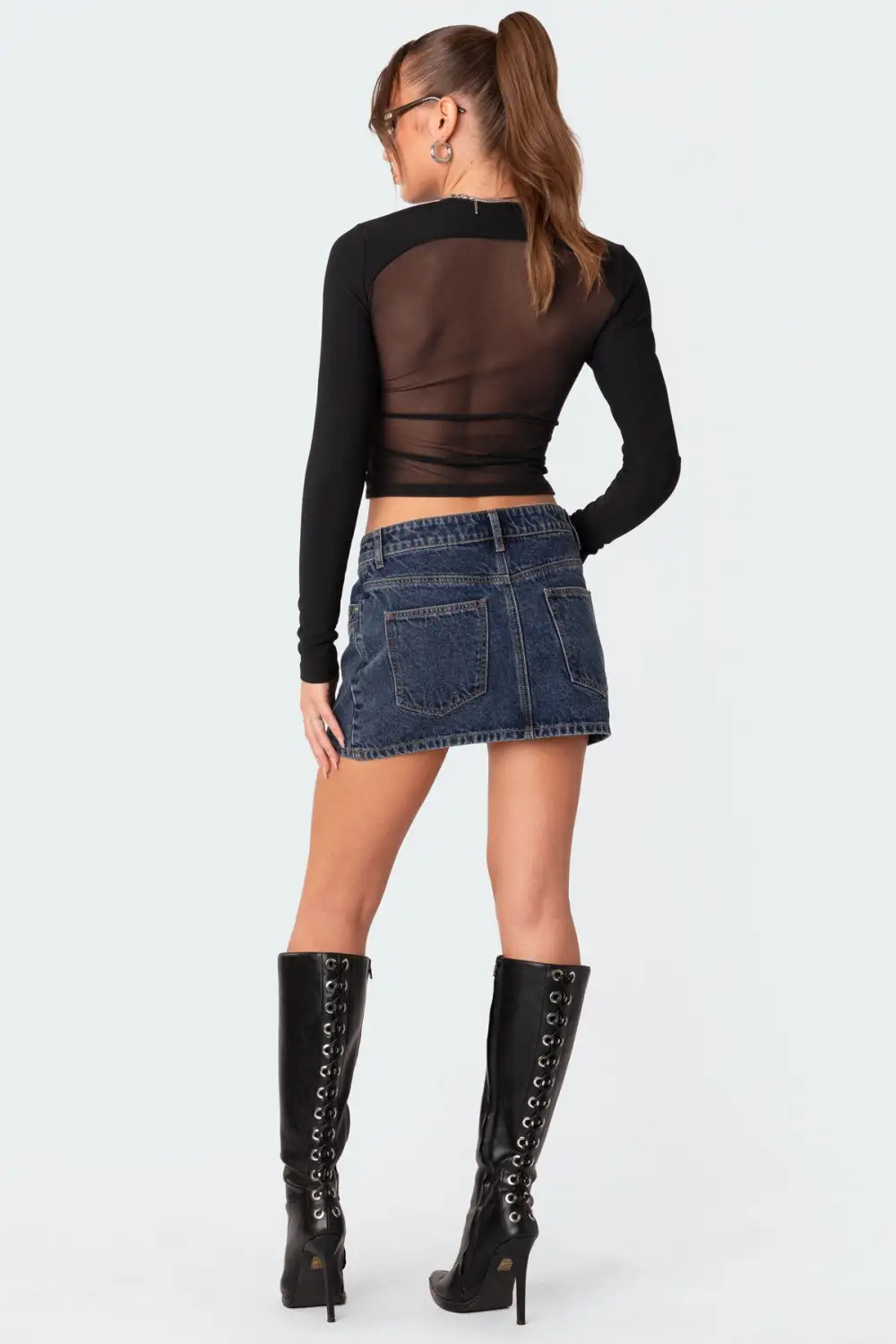 Azal Half Ribbed Mesh Top