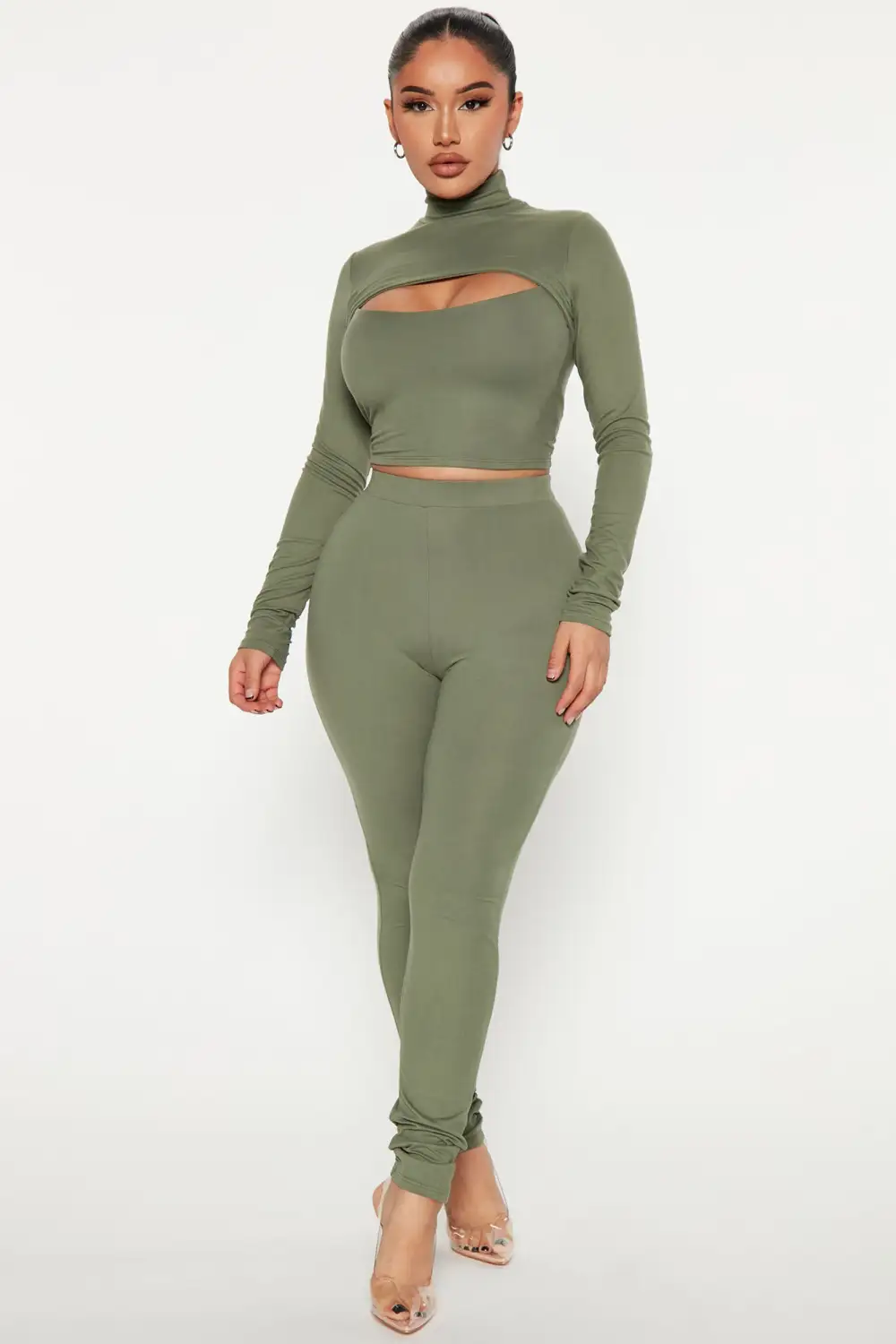 Baddie On The Go Legging Set - Olive