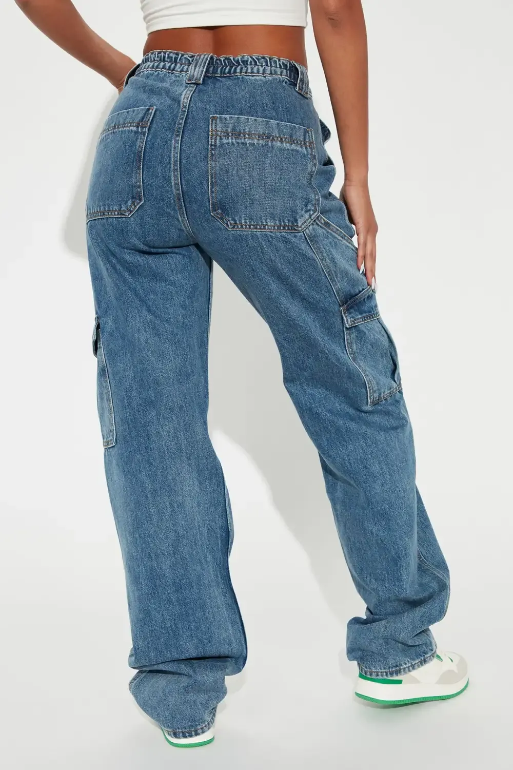 Tall Don't You Worry Wide Leg Cargo Jeans - Medium Blue Wash