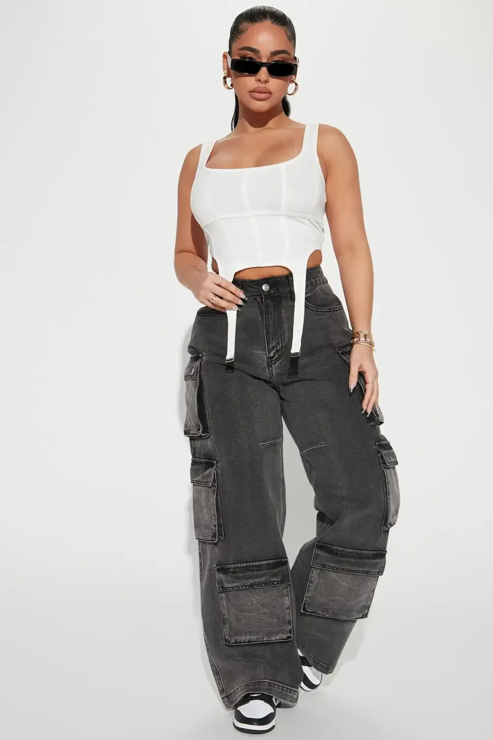 Settle Down Non Stretch Cargo Jeans - Black