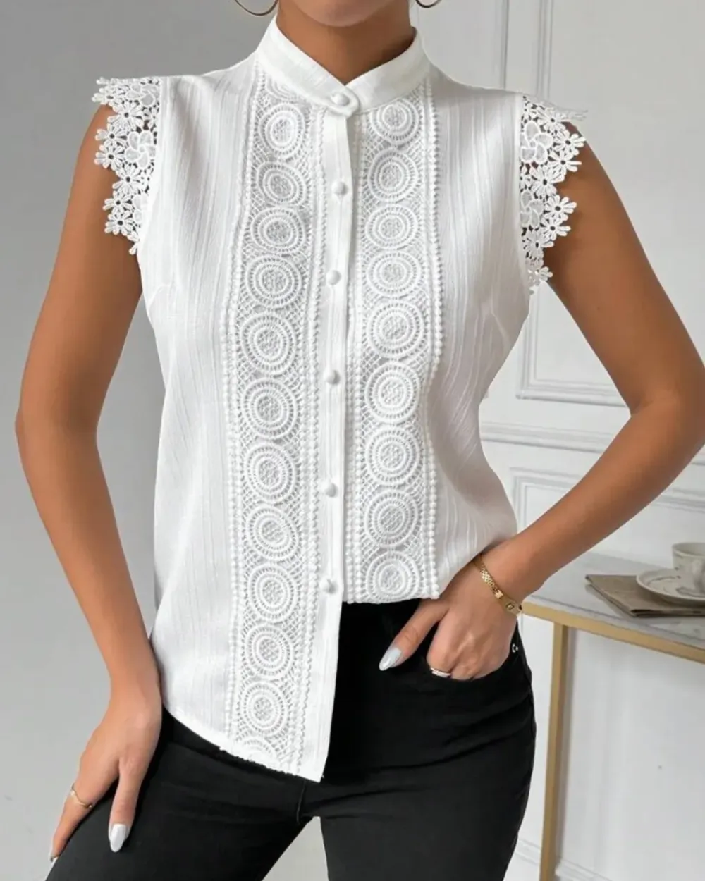 Women'S Solid Color Hollow Casual V-Neck Vest