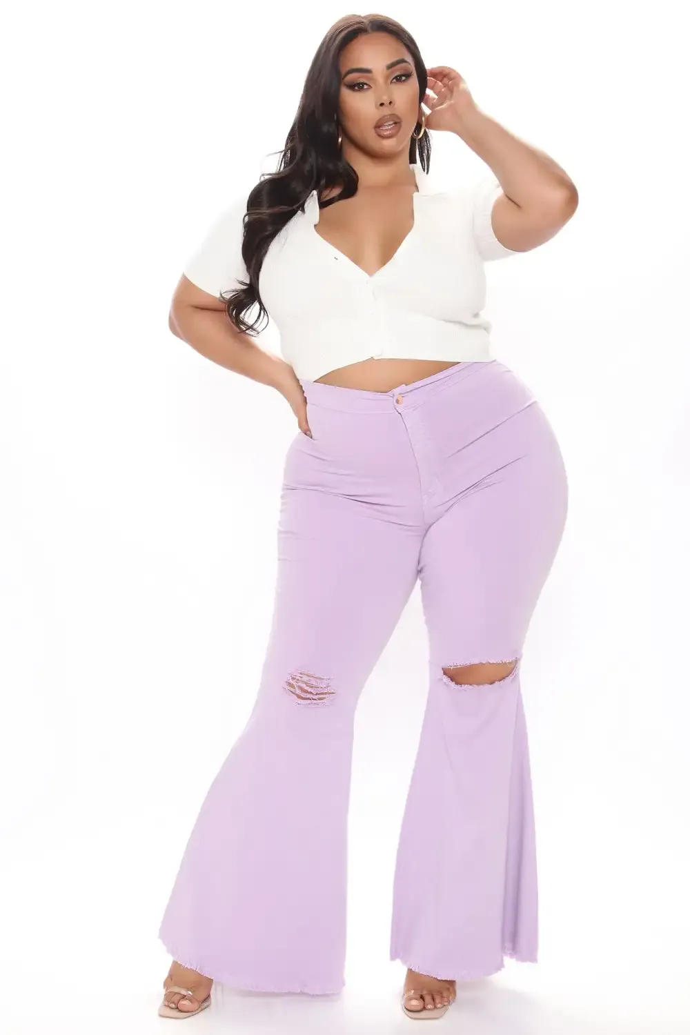 Mystery Solved Extreme Bell Bottom Jeans - Lavender