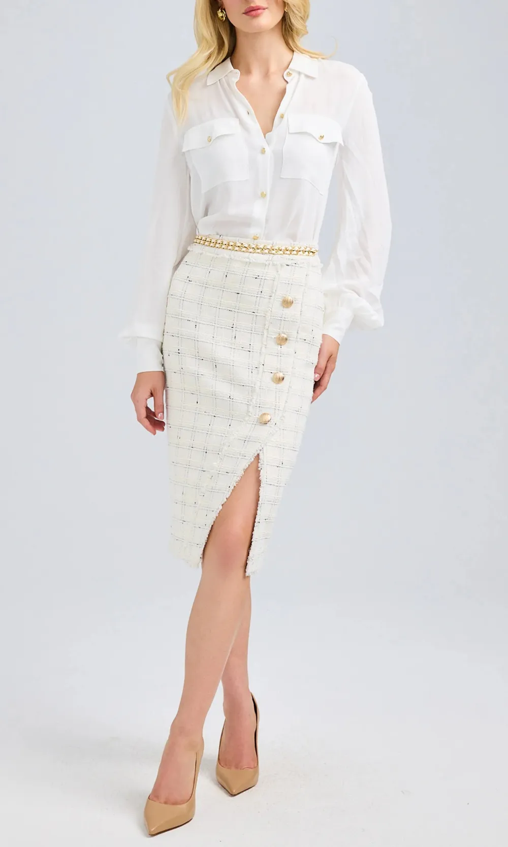 Arcadia Windowpane Tweed Skirt