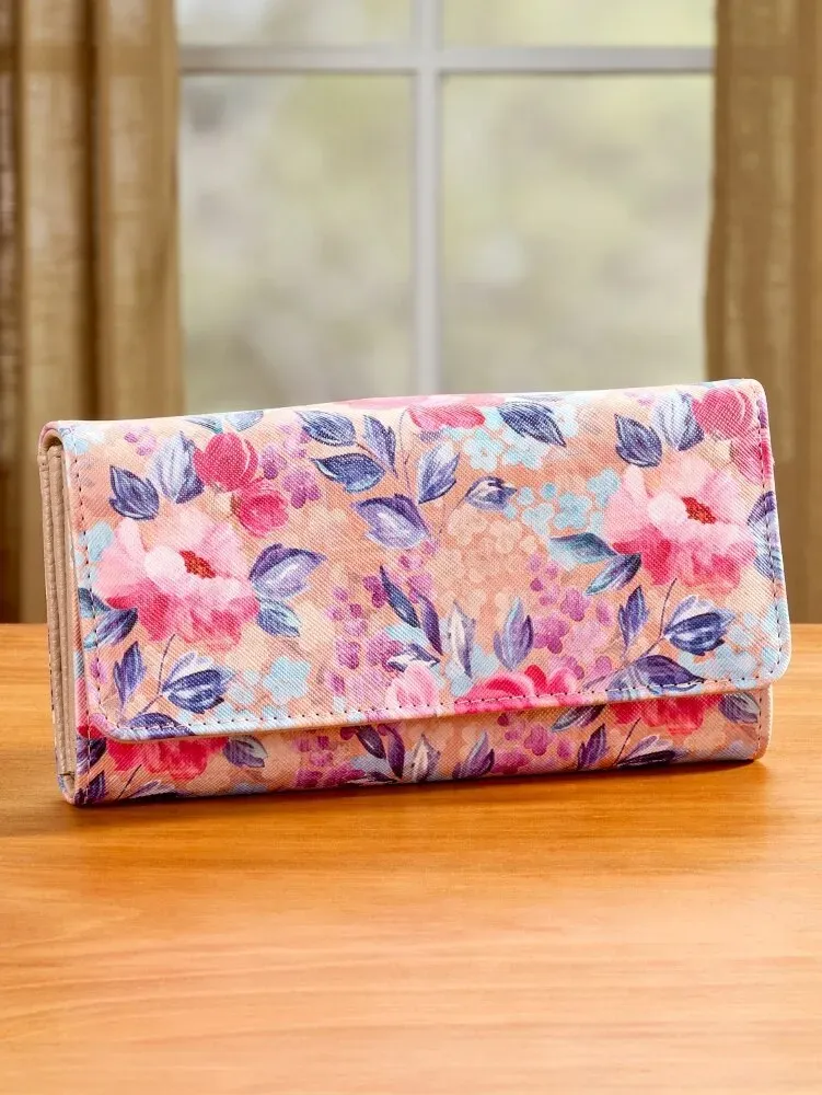 Watercolor Floral RFID-Blocking Clutch Wallet