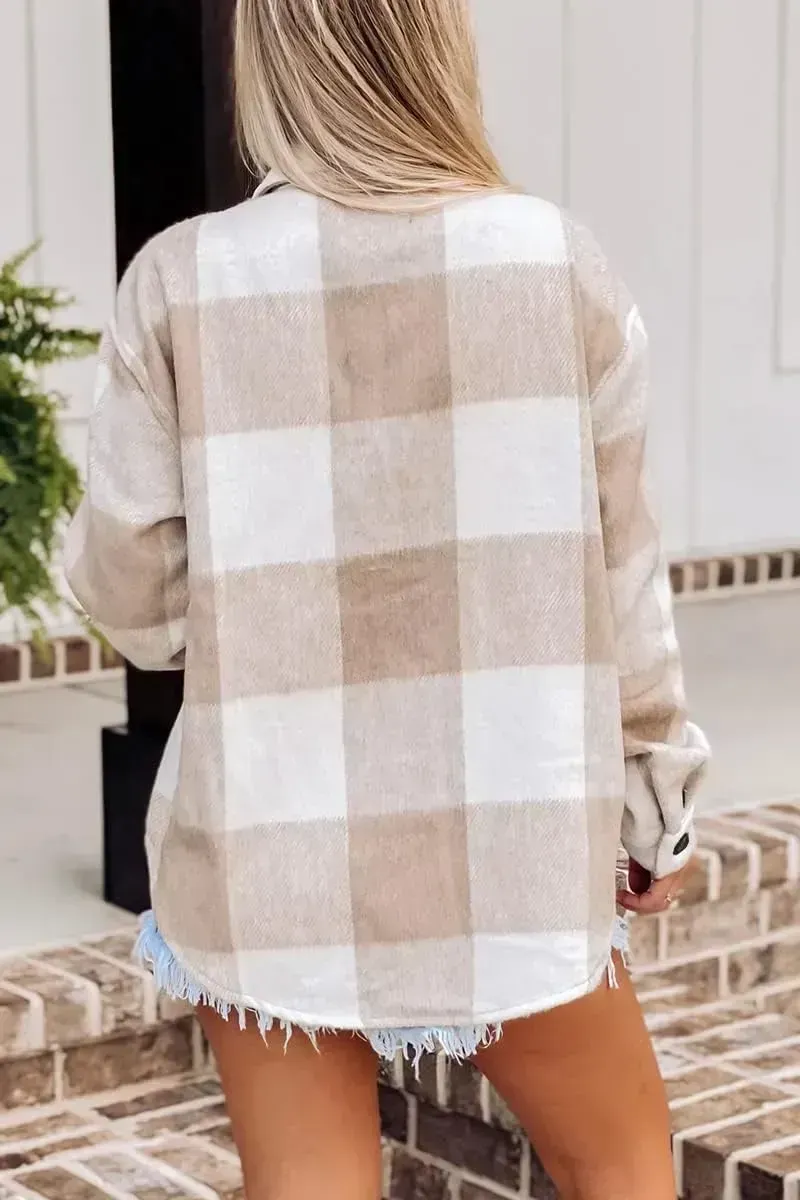Womens Casual Plaid Shacket Button Down Long Sleeve Shirt