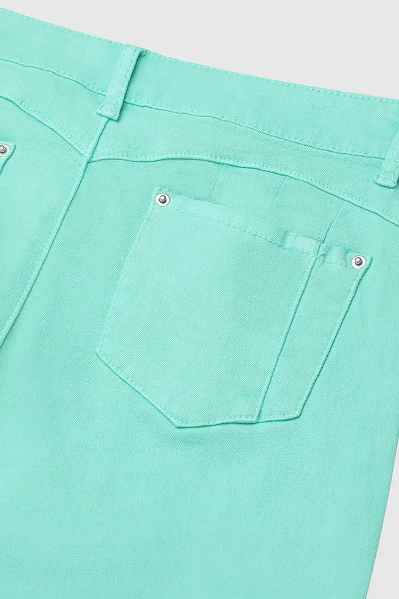 Solid Stretchy Button Fly High Waist Capri Jeans