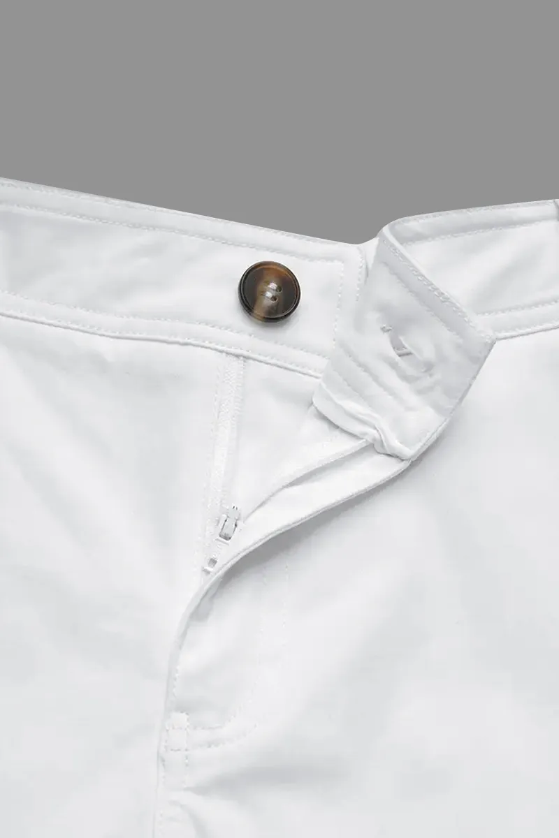 Solid Multi Pocket Mid Rise Bermuda Cargo Shorts