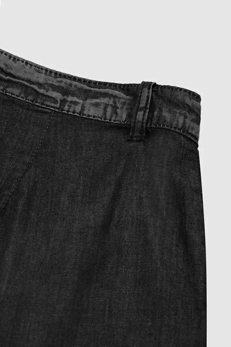 Wash Pleated Detail Wide Leg Mid Rise Jeans