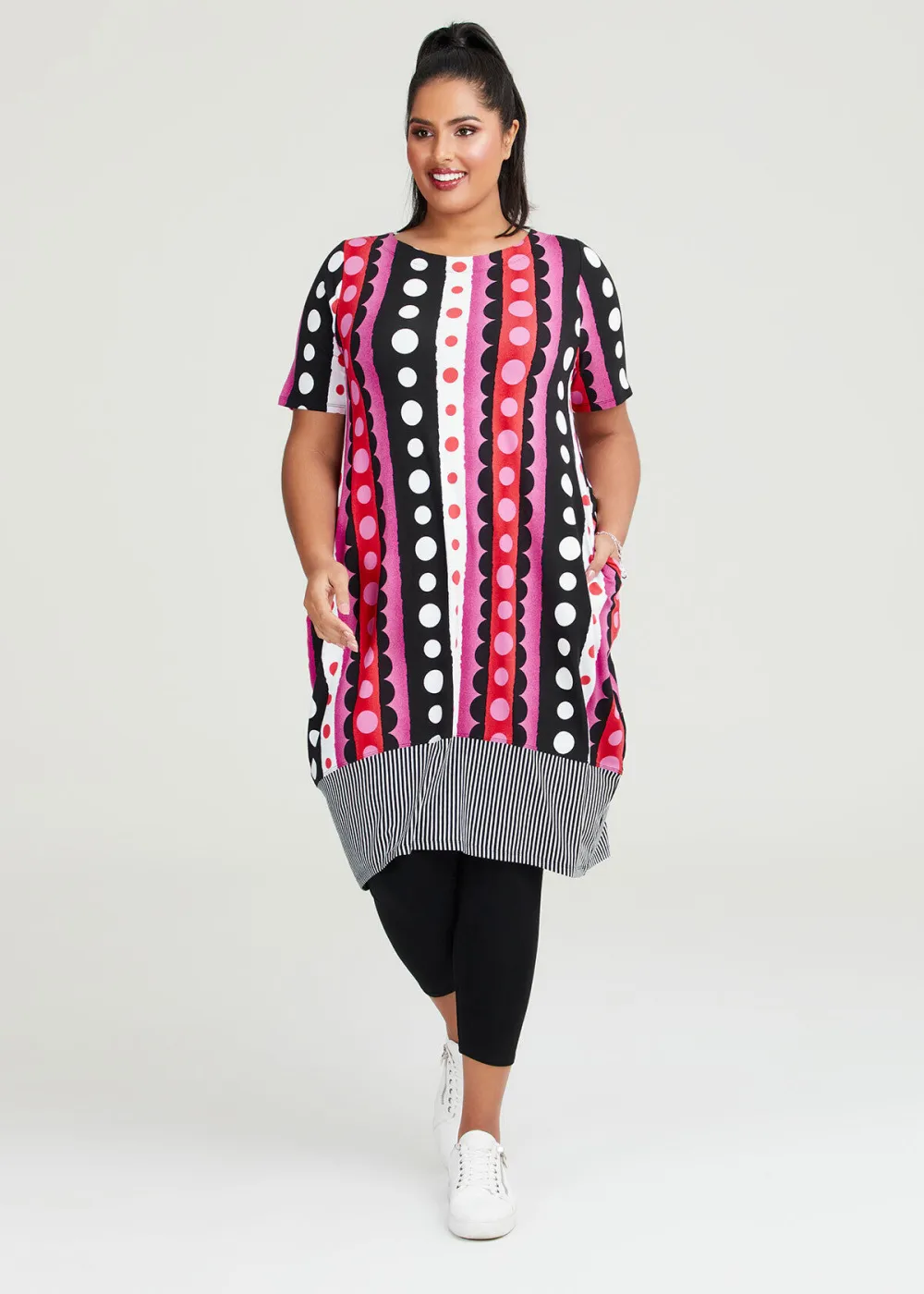 Natural Linear Spot Stripe Dress