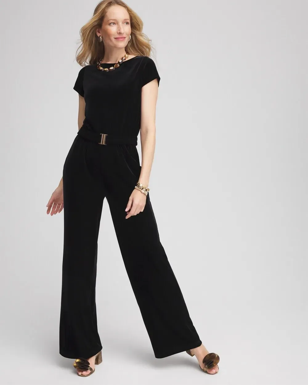 TravelersTM Belted Velvet Jumpsuit