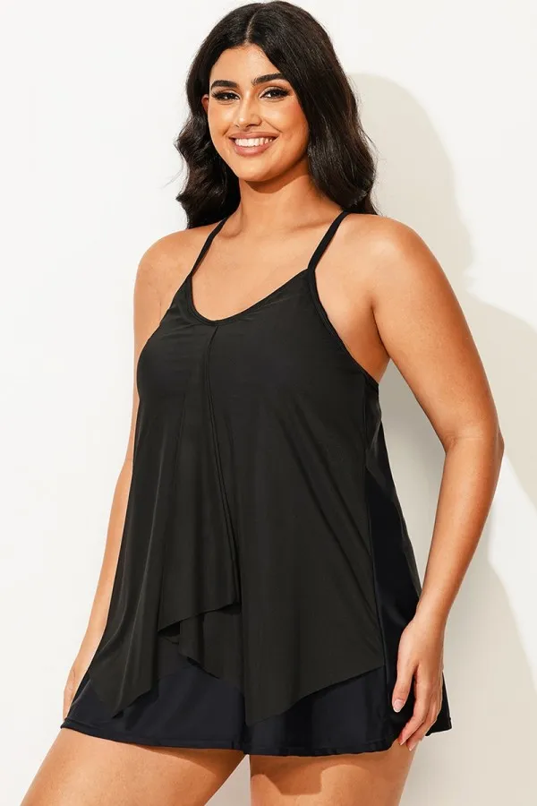 Plus Size Black Longer Length Mesh Swimdress
