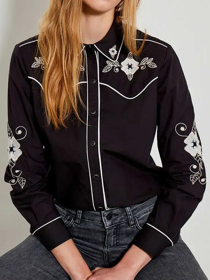 Women's Vintage Western Print Long Sleeve Shirt