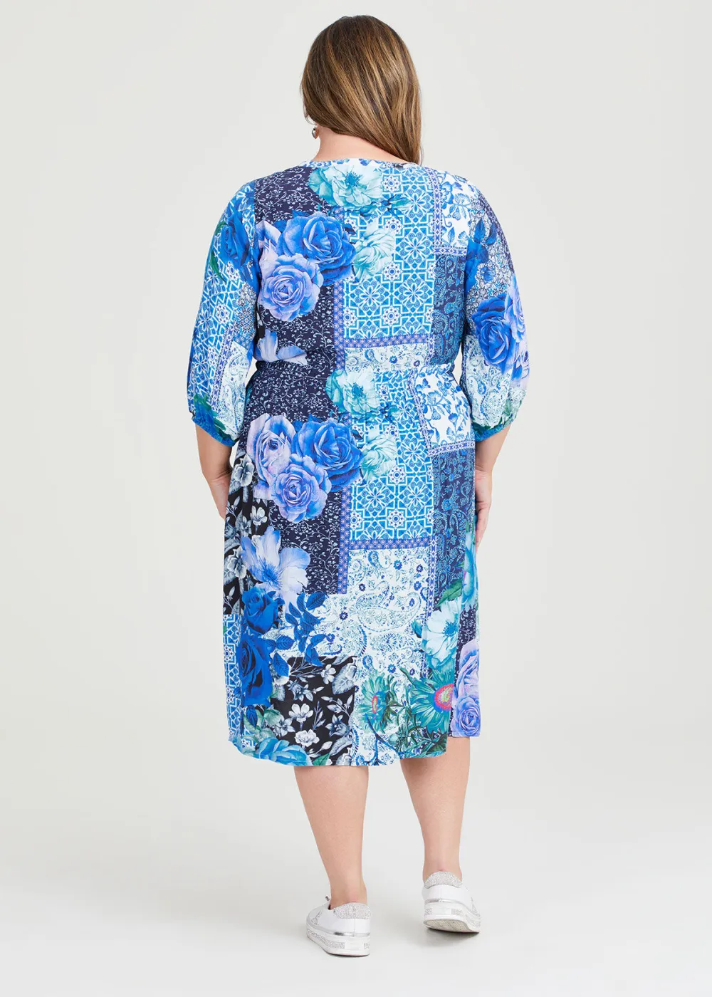 Natural Blue Tile Pintuck Dress