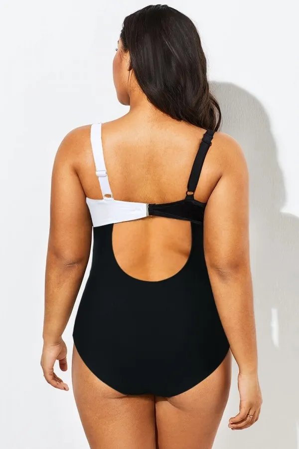 Black Cut Out Mesh Underwire One Piece Swimsuit