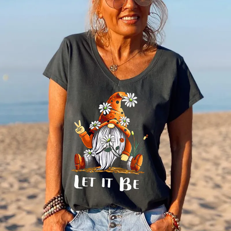 Let It Be Peace Gesture Little Man Pattern Women Tees