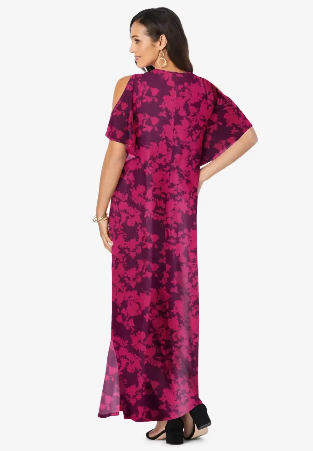 Stretch Knit Cold Shoulder Maxi Dress