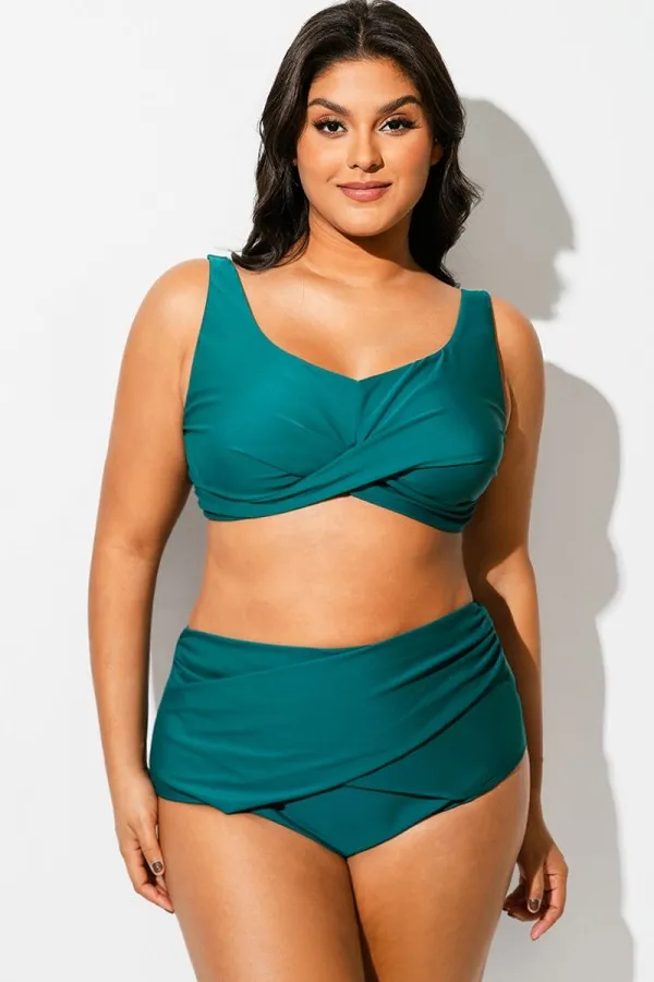 Plus Size Black Twist Front Bikini Top