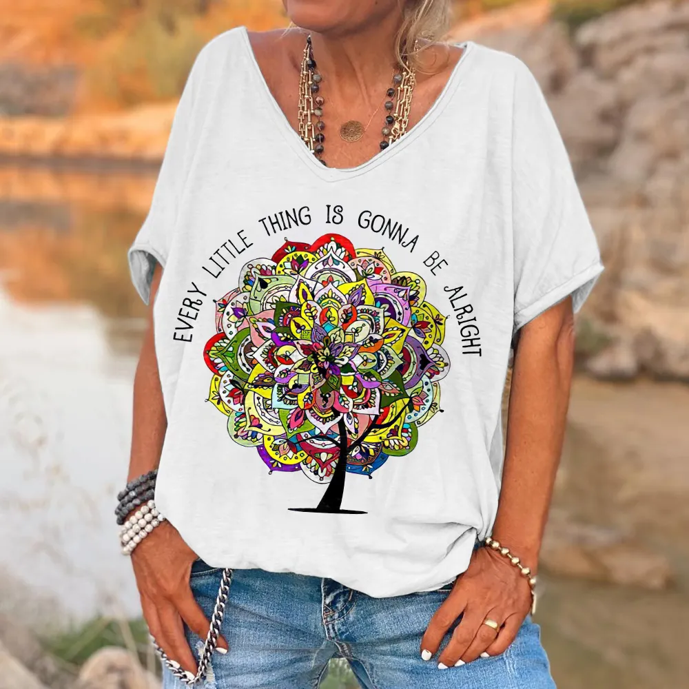 Every Little Thing Is Gonna Be Alright Printed Hippie Women's T-shirt