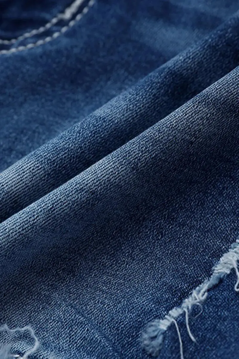 Ripped Raw Hem Button Up Mid Rise Denim Shorts